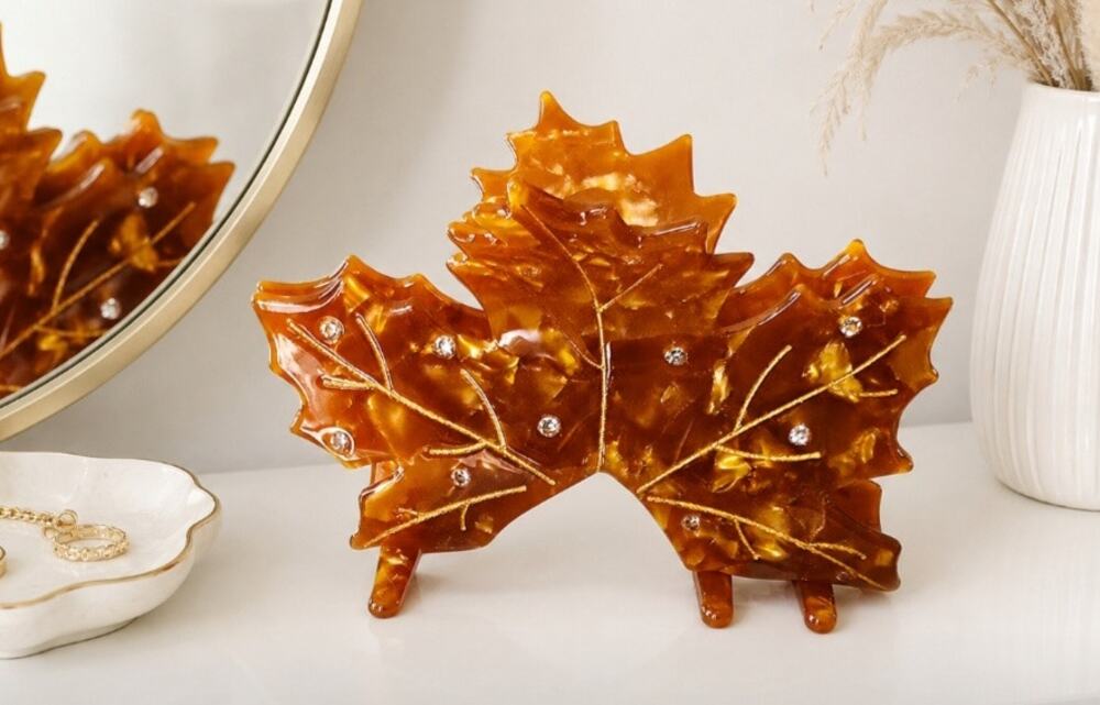 Acetate Brown Rhinestone Leaf Hair Claw Clip New